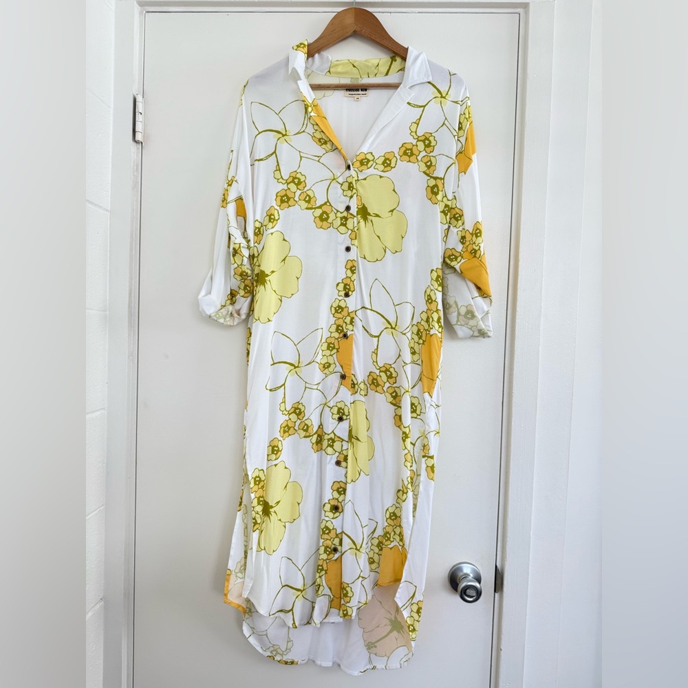 Paradise Now Hawaii XS Vintage Plumeria Button Down Maxi Dress NWOT